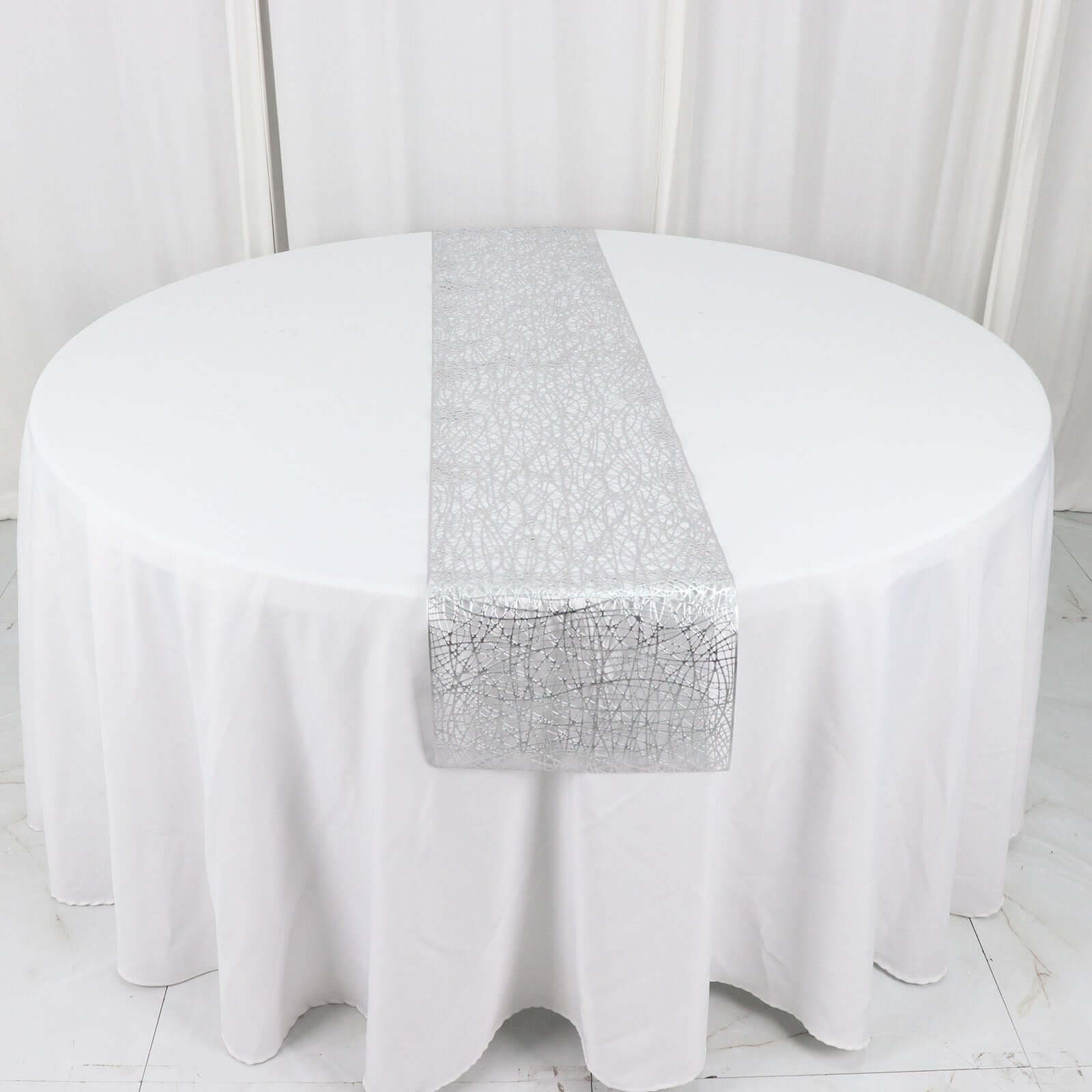 Plastic Woven Vinyl 13"x6ft Table Runner Metallic Silver - Non - Slip & Reversible Tabletop Decor - Bell Racket Store