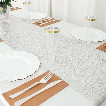 Plastic Woven Vinyl 13"x6ft Table Runner Metallic Silver - Non - Slip & Reversible Tabletop Decor - Bell Racket Store