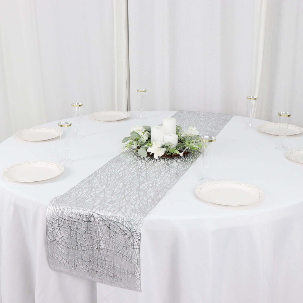 Plastic Woven Vinyl 13"x6ft Table Runner Metallic Silver - Non - Slip & Reversible Tabletop Decor - Bell Racket Store