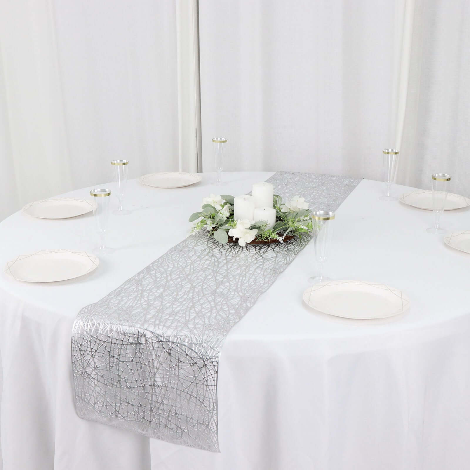 Plastic Woven Vinyl 13"x6ft Table Runner Metallic Silver - Non - Slip & Reversible Tabletop Decor - Bell Racket Store