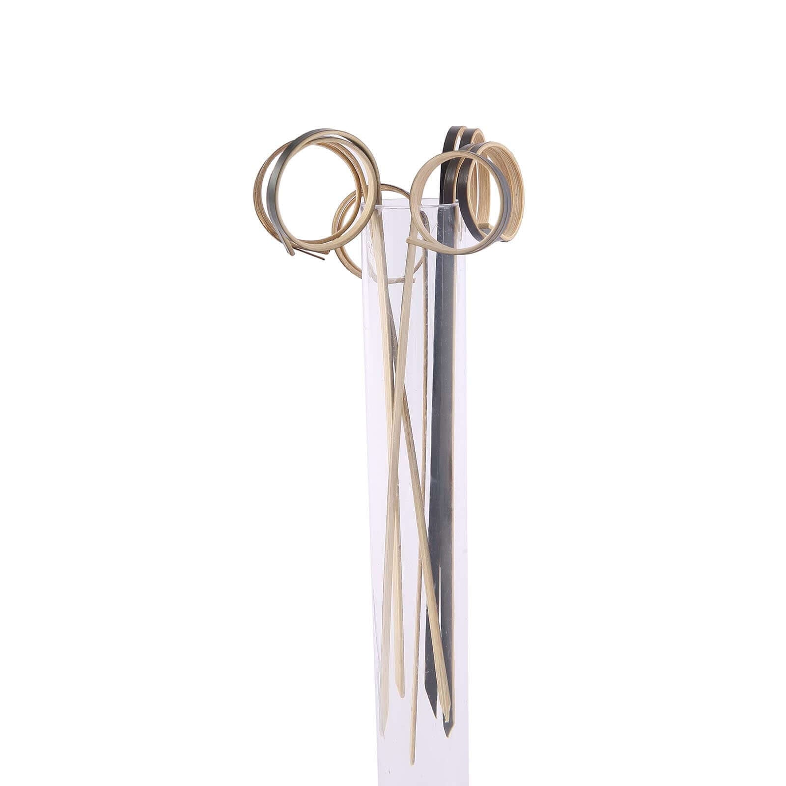 100-Pack Bamboo Cocktail Sticks Black Loop Ring Decorative Top Design - Eco Friendly Party Picks 5"