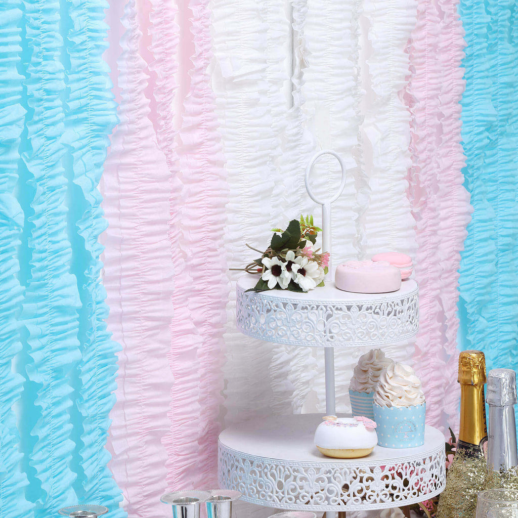 3 Pack 28ft Light Blue Ruffled Paper Streamer Rolls, Crepe Tissue Party Decorations