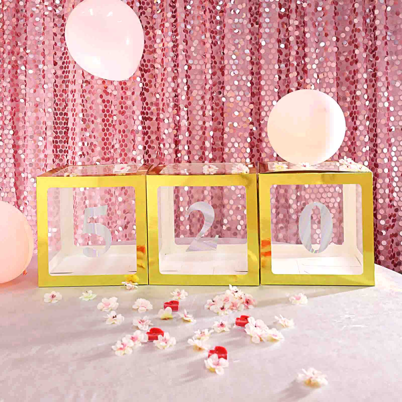 2 Pack 12" Metallic Gold Clear Baby Shower Party Decoration Boxes, Transparent DIY Balloon Boxes