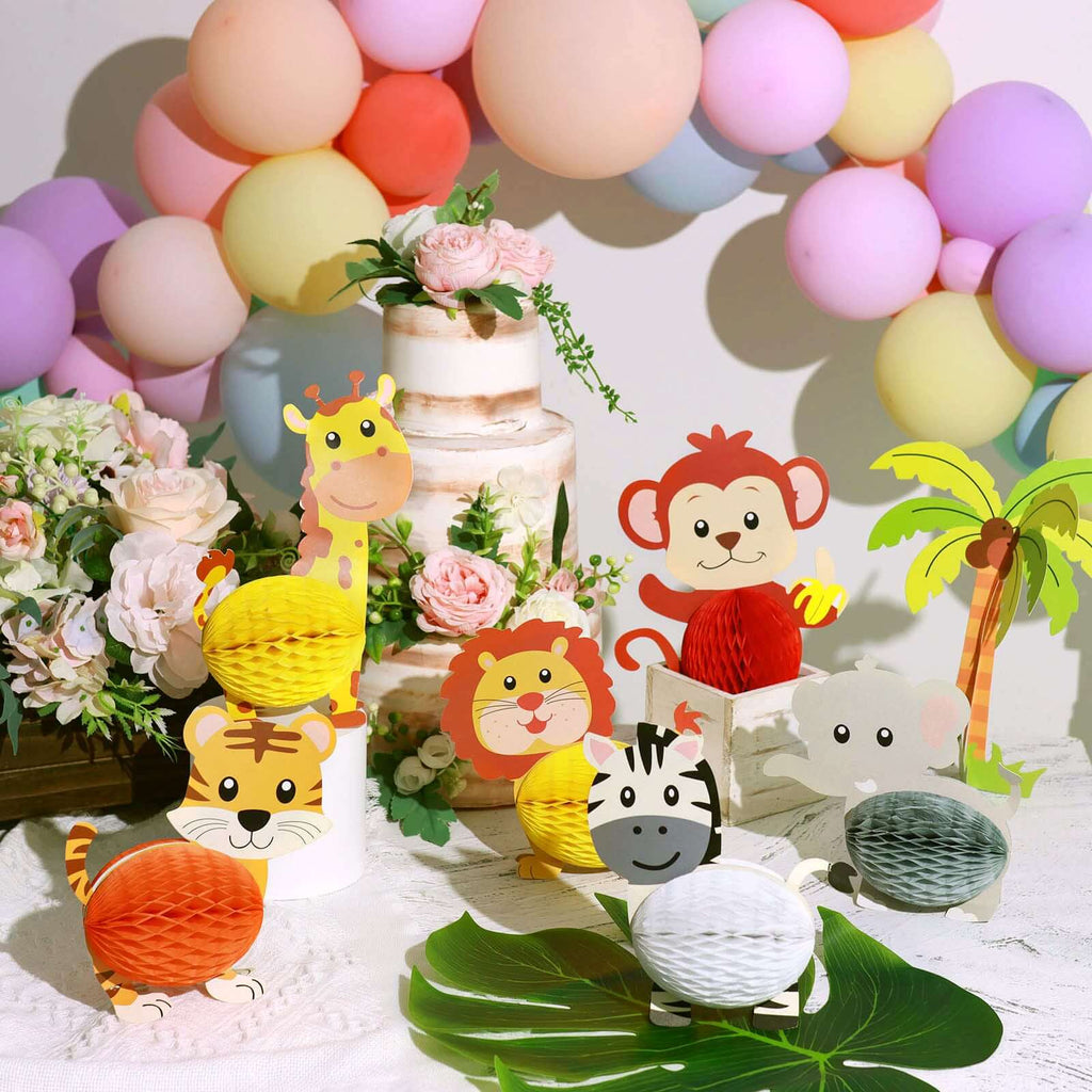 Table Scatters Decorations Set Jungle Safari Animal 3D Honeycomb Design Tissue - Decorative Party Accents