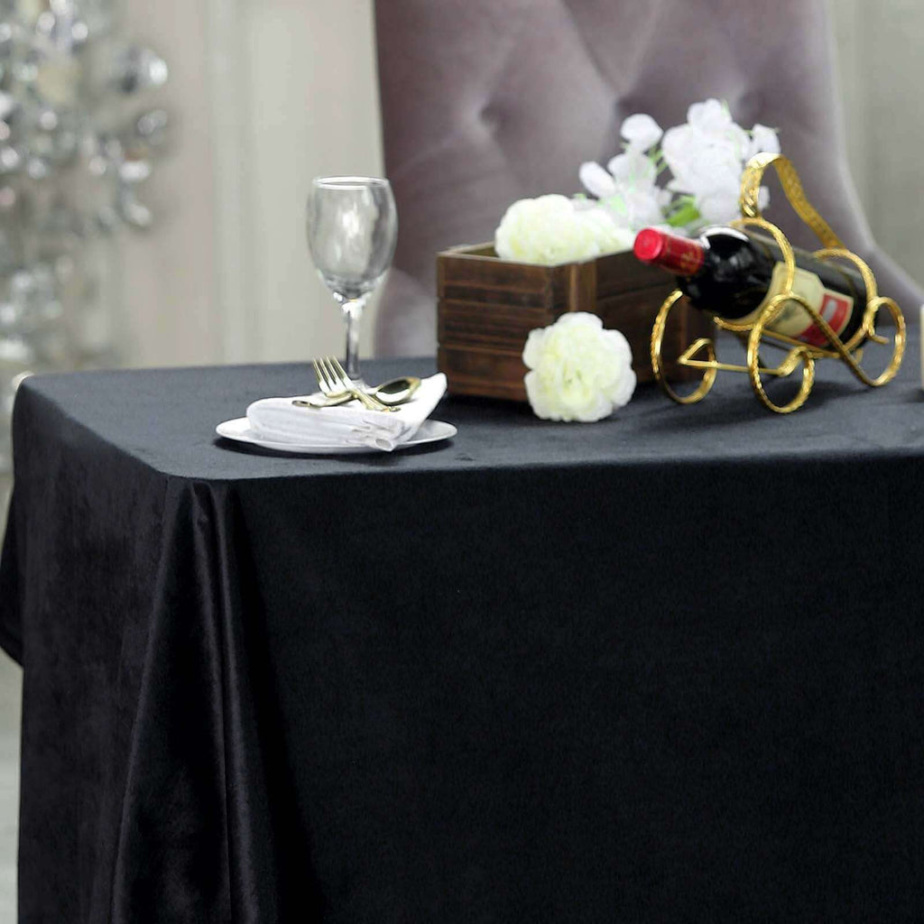 Premium Velvet 90"x132" Rectangle Tablecloth Black - Reusable Soft & Polished Seamless Table Cover for Luxury Weddings & Events