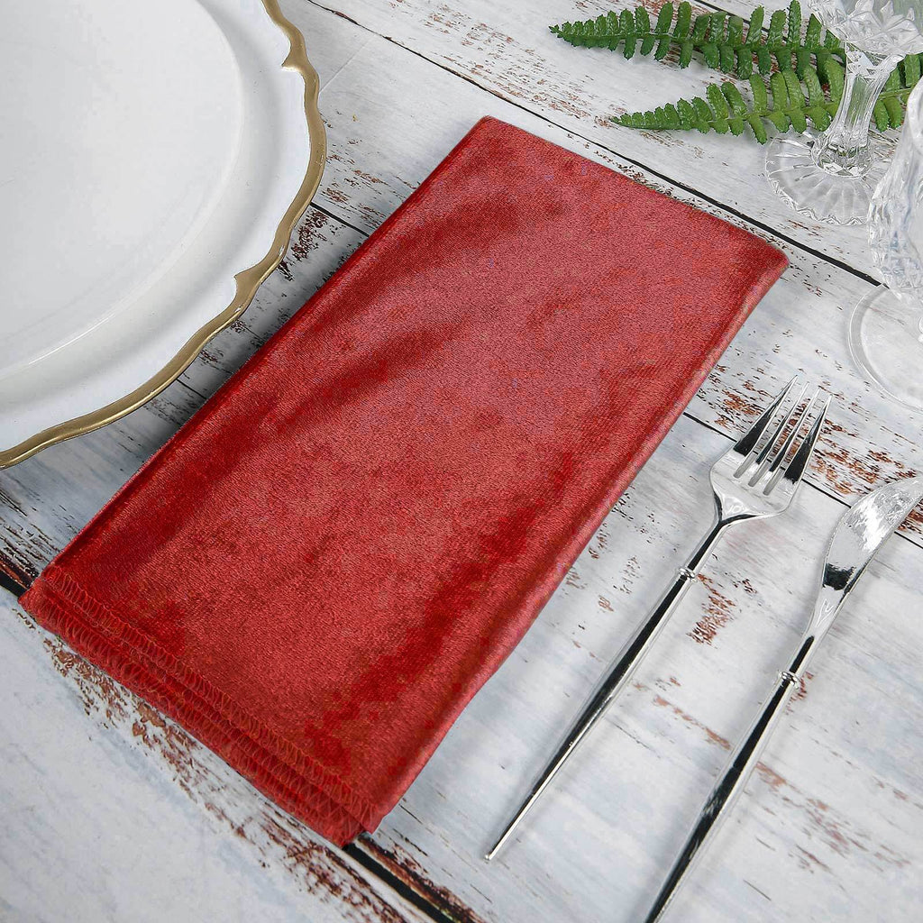 5 Pack Premium Velvet 20"x20" Napkins Burgundy - Soft Sheen Finish Cloth Napkins