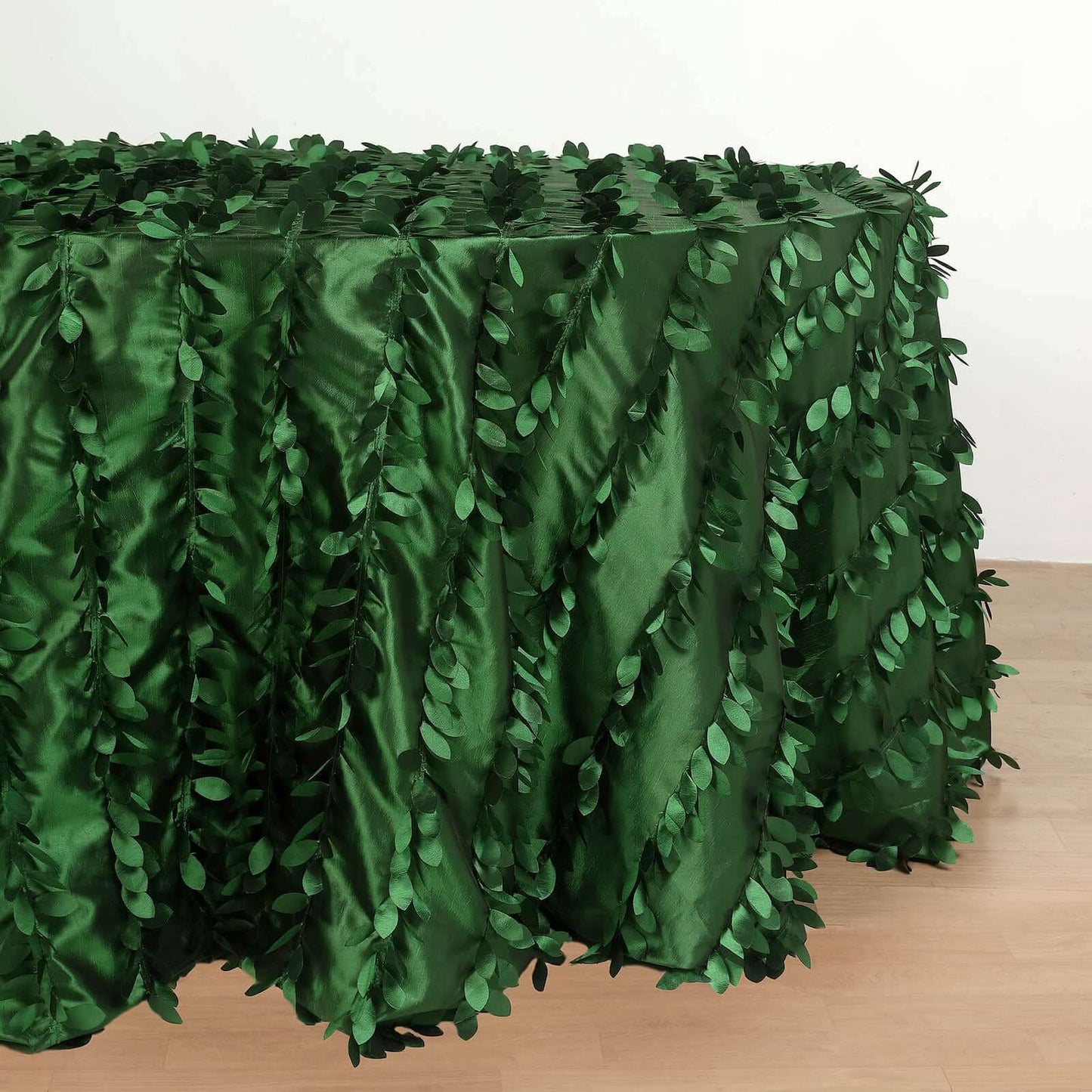 Taffeta 132" Round Tablecloth Green | 3D Leaf Petal Design Seamless Table Cover