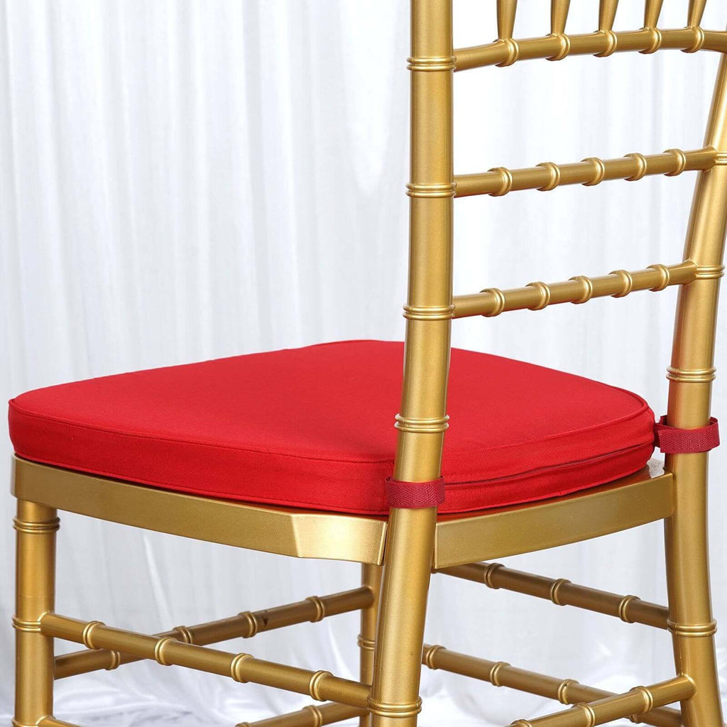 Chiavari Chair Cushion with 1.5" Thick Memory Foam and Ties Red - Stylish Removable Cover for Comfort