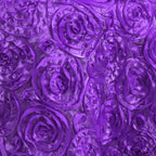 Satin 120" Round Tablecloth Purple - Grandiose 3D Rosette with Seamless Finish Table Cover