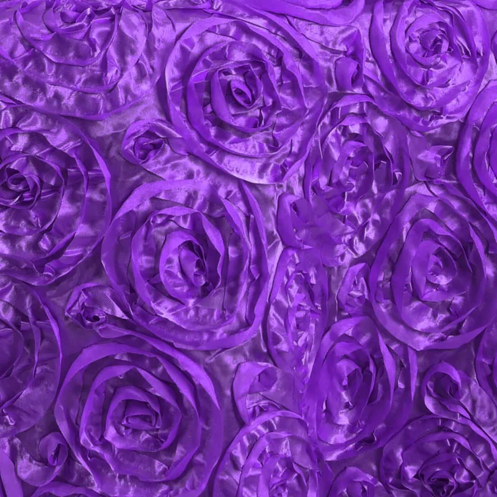 Satin 120" Round Tablecloth Purple - Grandiose 3D Rosette with Seamless Finish Table Cover