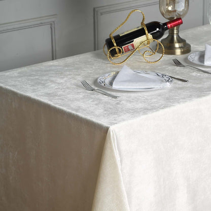 Premium Velvet 90"x132" Rectangle Tablecloth Ivory - Reusable Soft & Seamless Table Cover