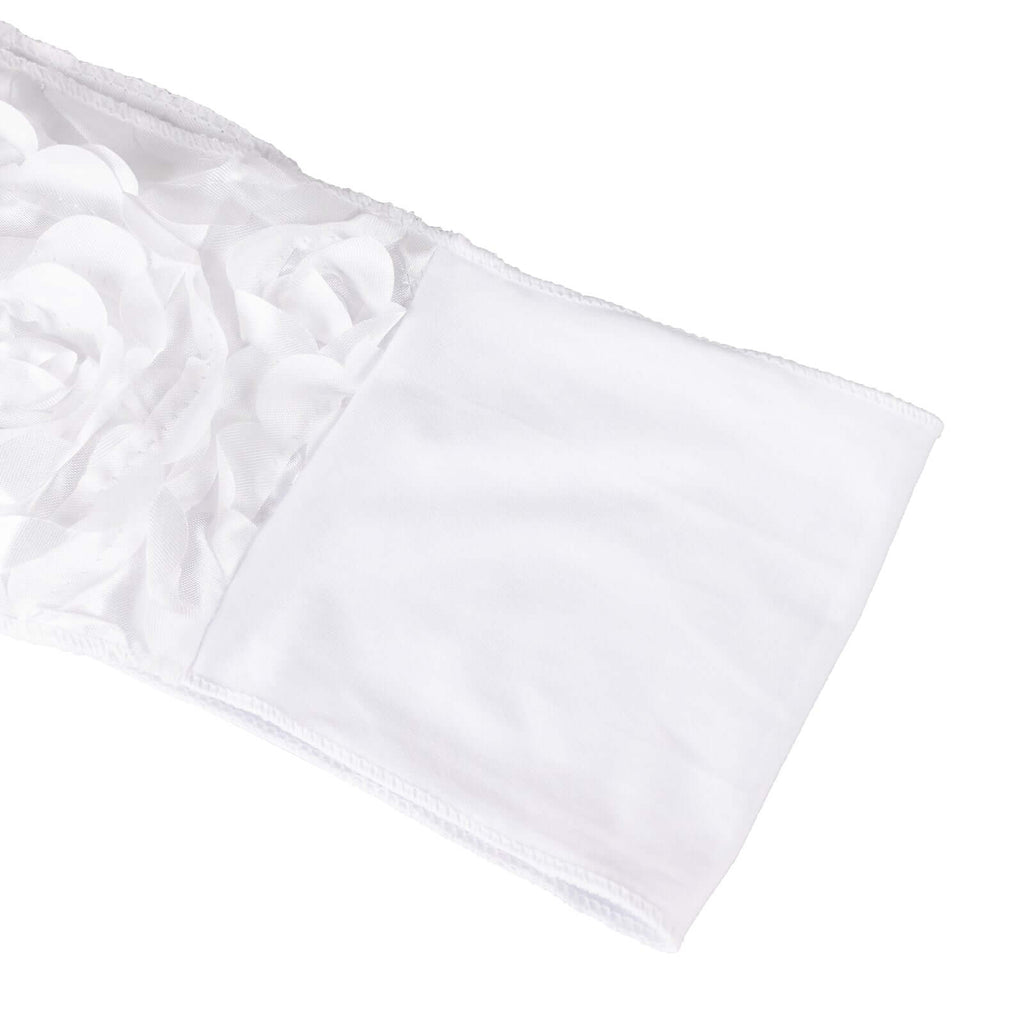 5 Pack Satin Spandex Chair Sashes White - Exquisite Rosette Design Stretch Chair Bands 6"x14"