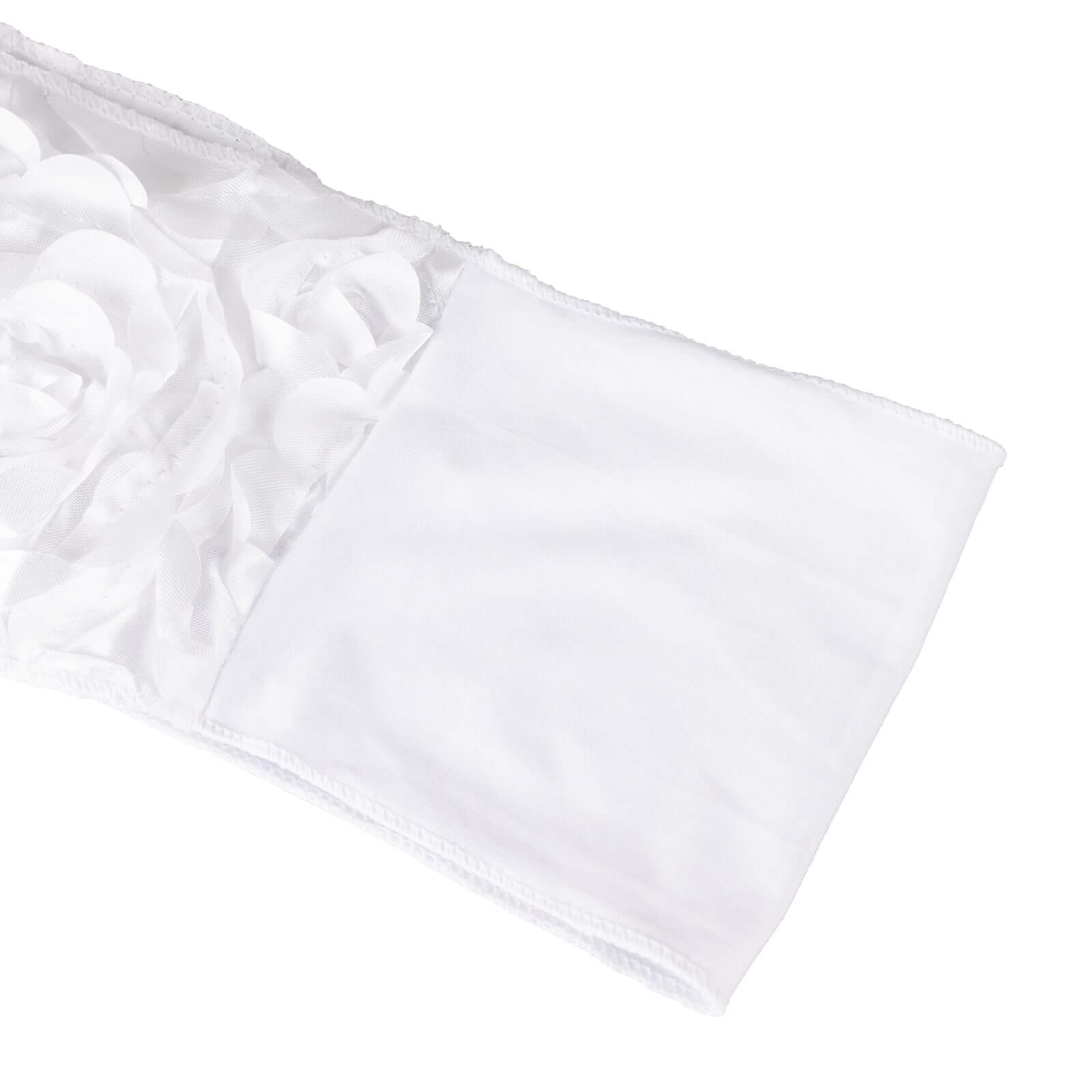 5 Pack Satin Spandex Chair Sashes White - Exquisite Rosette Design Stretch Chair Bands 6"x14"