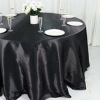 Satin 132" Round Tablecloth Black - Stylish Seamless Table Cover for Weddings & Events