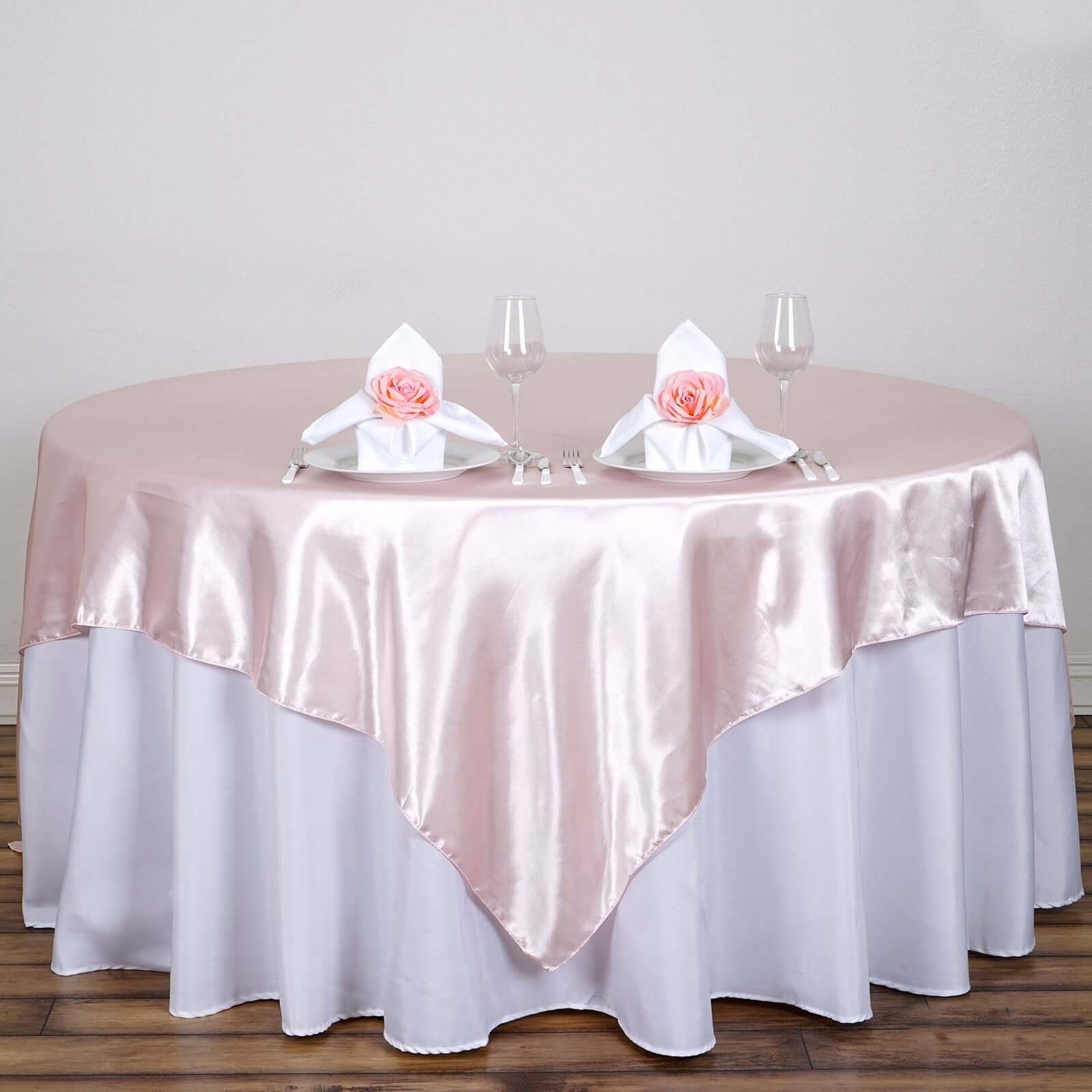 Satin 90"x90" Table Overlay Square Tablecloth Blush - Smooth Finish Table Topper
