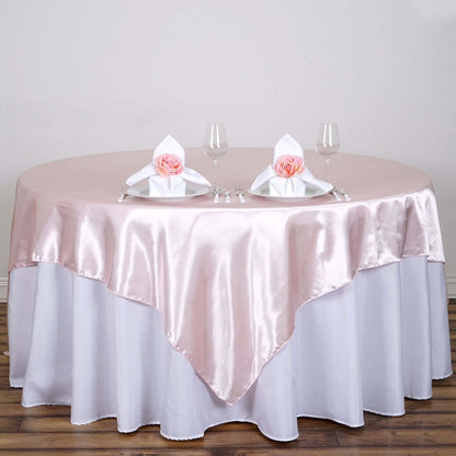 Satin 90"x90" Table Overlay Square Tablecloth Blush - Smooth Finish Table Topper