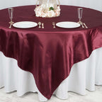 Satin 90"x90" Table Overlay Square Tablecloth Burgundy - Smooth Finish Table Topper