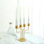 2-Pack Geometric Taper Candelabra 4 Arm Design Gold Metal Decorative Centerpiece - Perfect for Events 8"