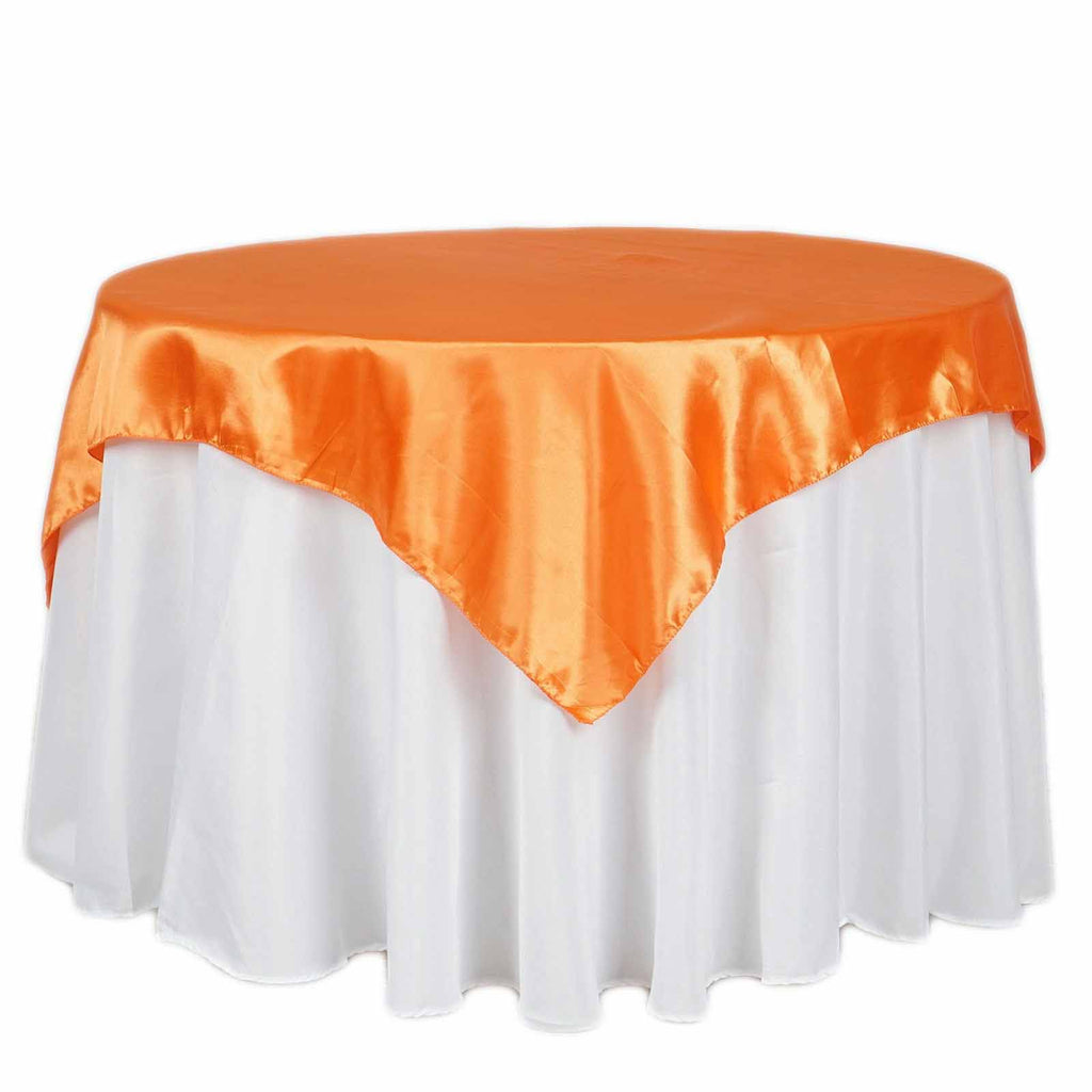 Satin 72"x72" Table Overlay Square Tablecloth Orange - Smooth Finish Table Cover