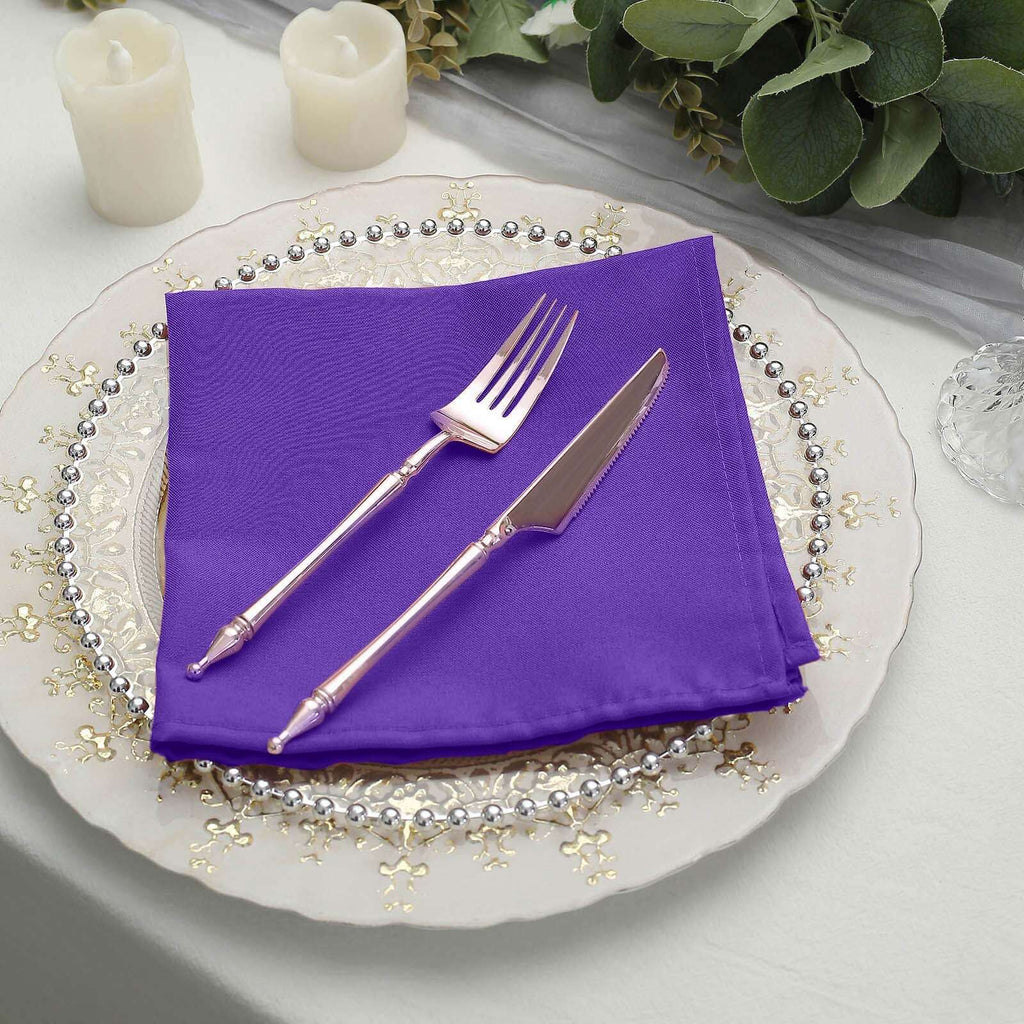 5 Pack Polyester 17"x17" Napkins Purple - Durable & Wrinkle Resistant Dinner Napkins