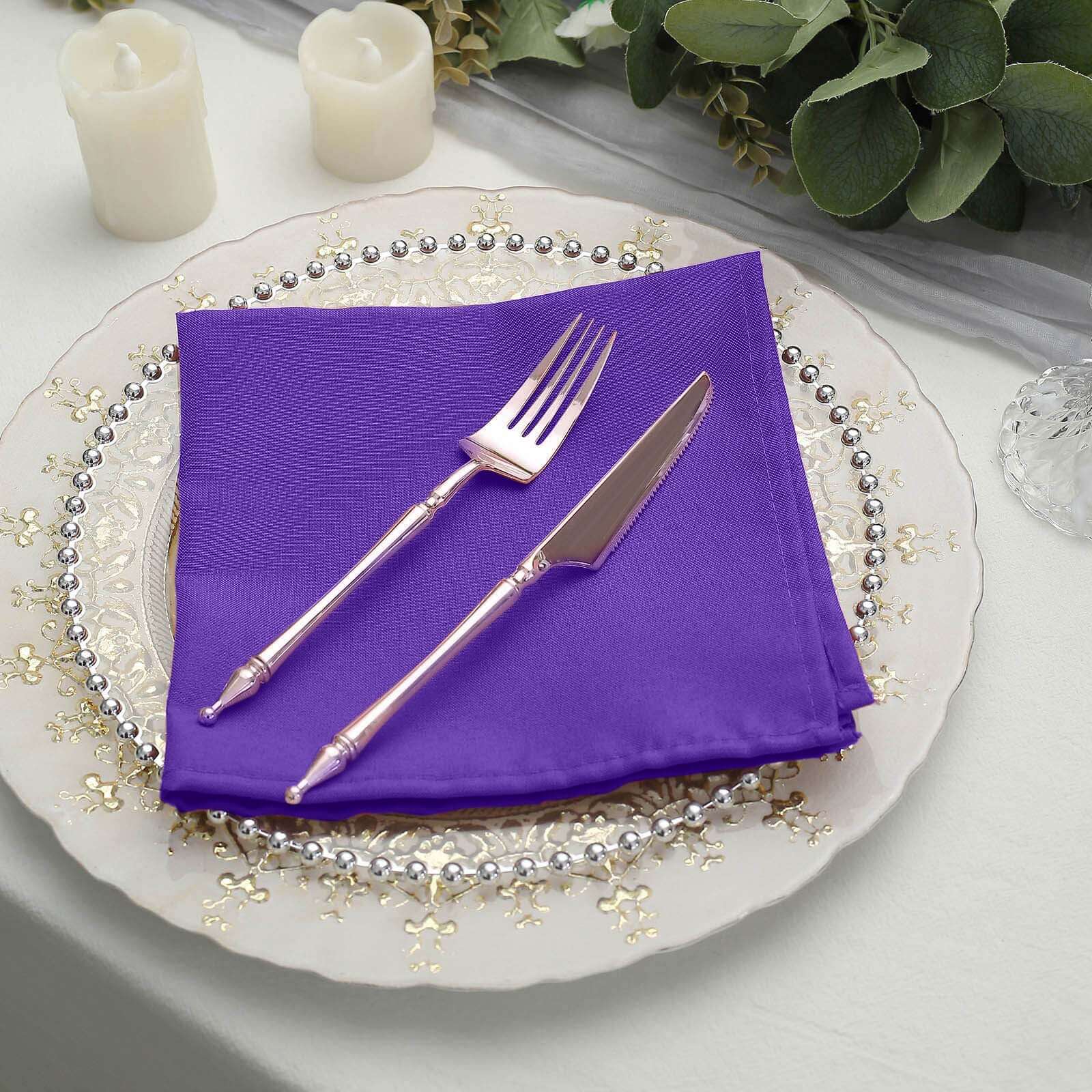 5 Pack Polyester 17"x17" Napkins Purple - Durable & Wrinkle Resistant Dinner Napkins