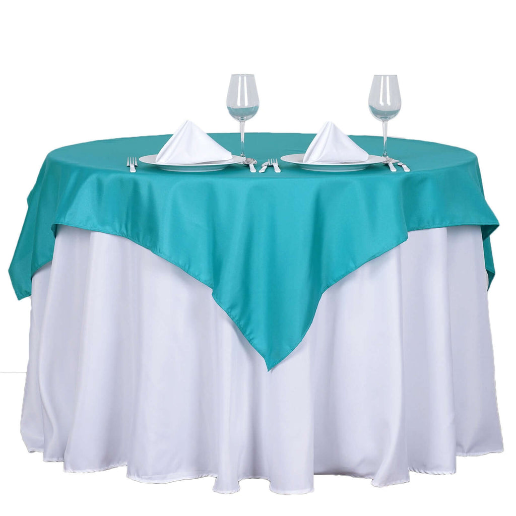 Polyester 54"x54" Table Overlay Square Tablecloth Turquoise - Wrinkle-Resistant & Durable Table Cover