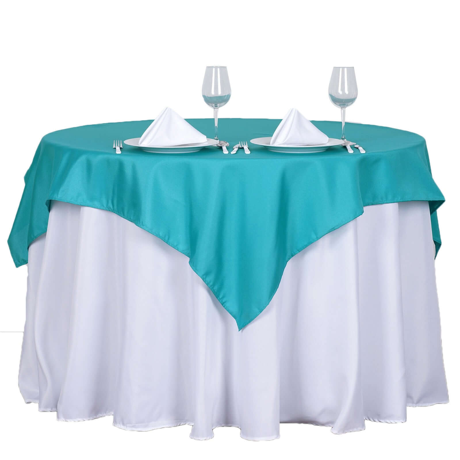 Polyester 54"x54" Table Overlay Square Tablecloth Turquoise - Wrinkle-Resistant & Durable Table Cover