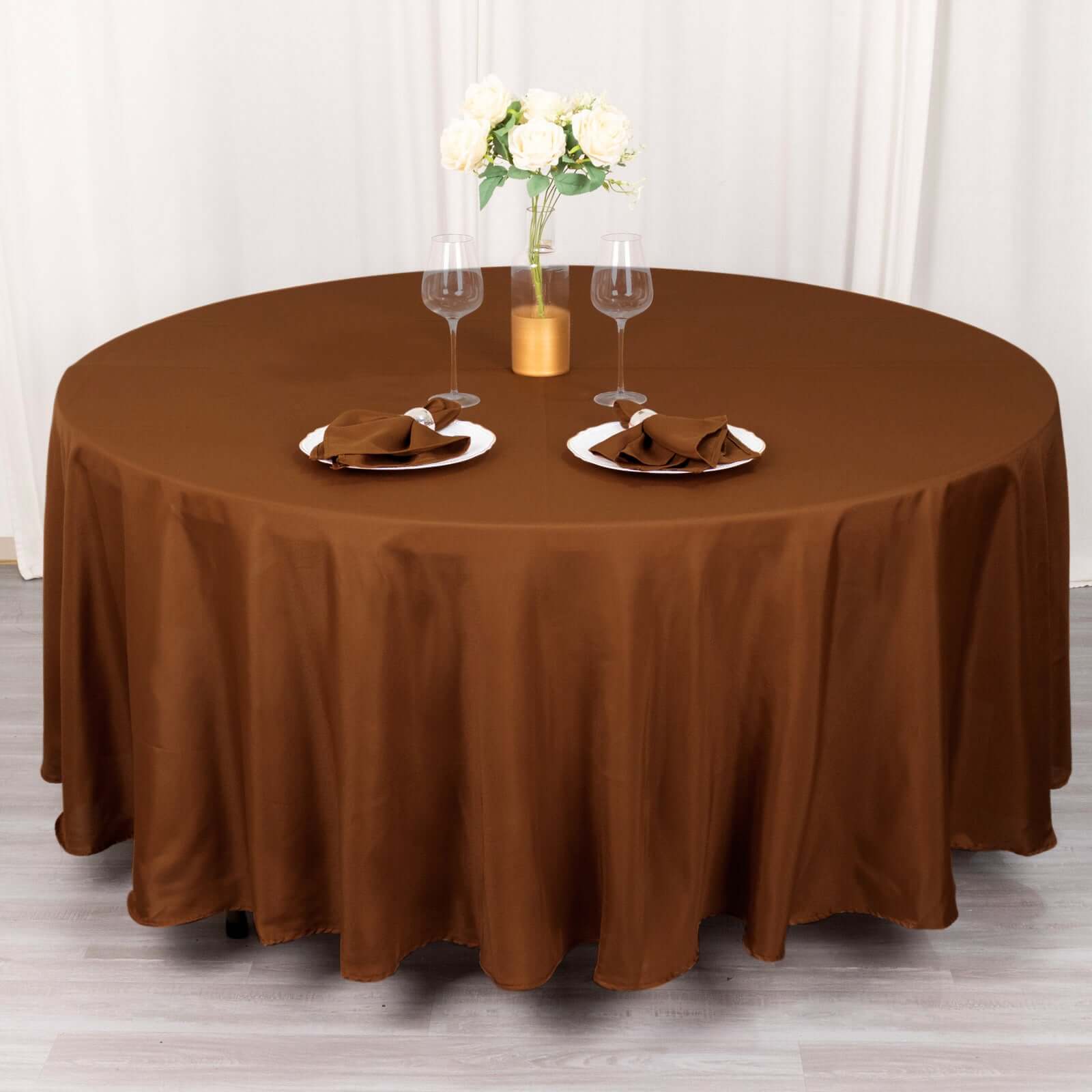 Polyester 108" Round Tablecloth Cinnamon Brown - Wrinkle - Resistant Table Cover - Bell Racket Store