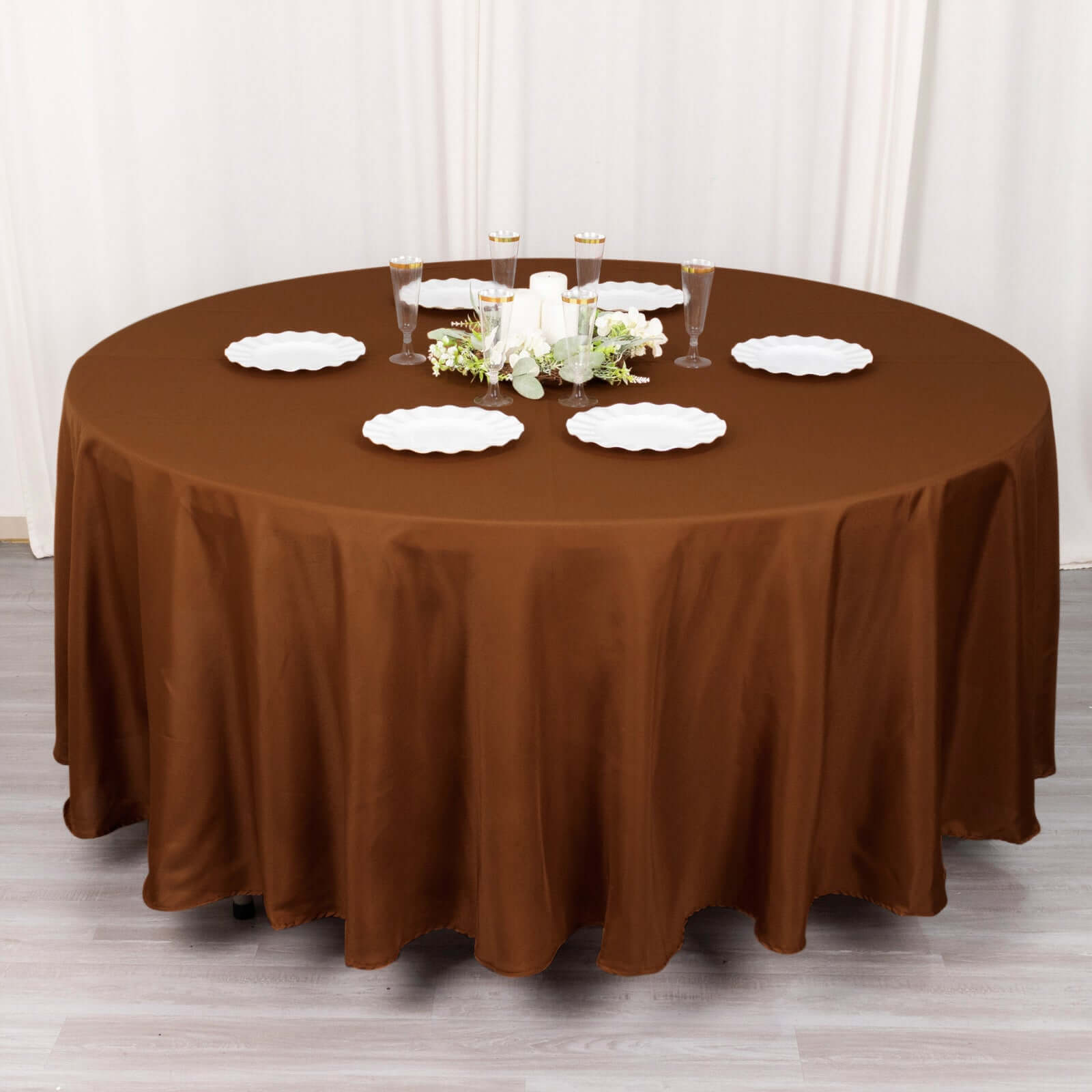 Polyester 108" Round Tablecloth Cinnamon Brown - Wrinkle - Resistant Table Cover - Bell Racket Store