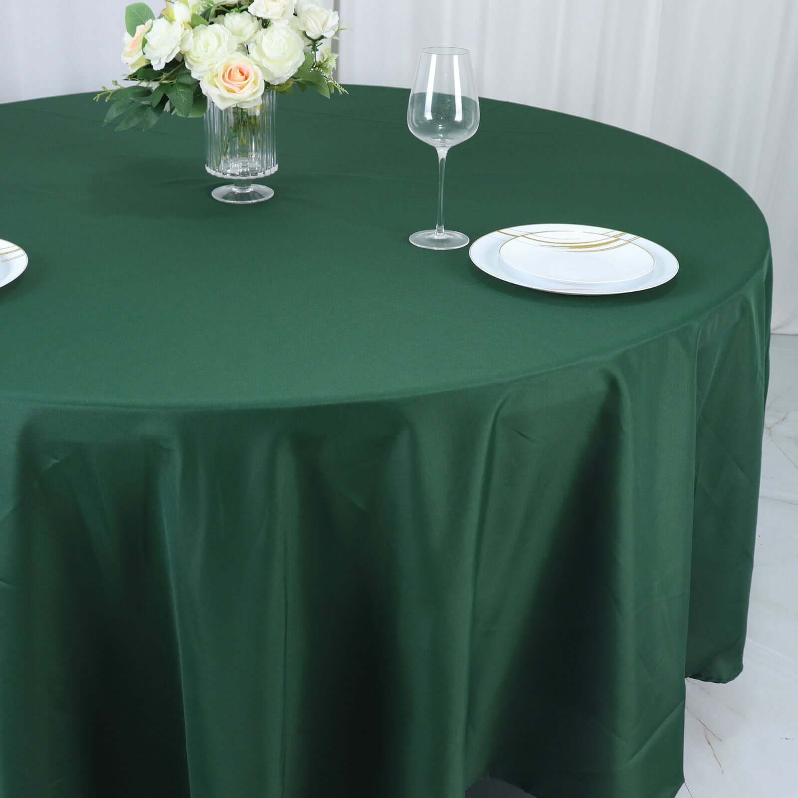 Polyester 108" Round Tablecloth Hunter Emerald Green - Wrinkle - Resistant Table Cover - Bell Racket Store