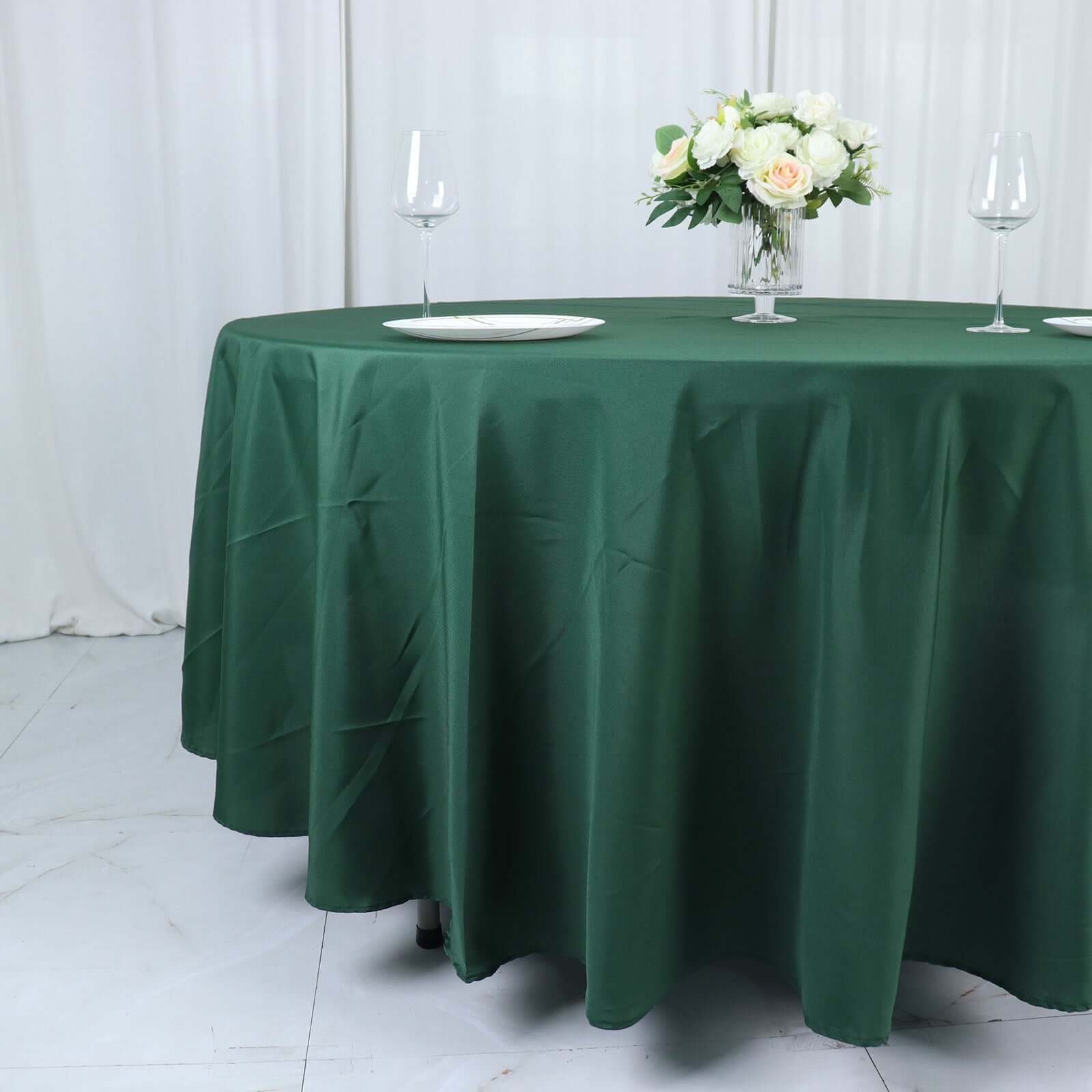 Polyester 108" Round Tablecloth Hunter Emerald Green - Wrinkle - Resistant Table Cover - Bell Racket Store