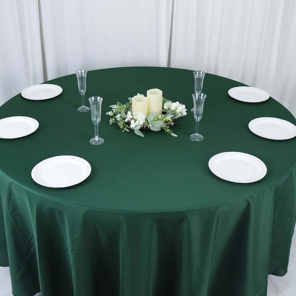 Polyester 108" Round Tablecloth Hunter Emerald Green - Wrinkle - Resistant Table Cover - Bell Racket Store