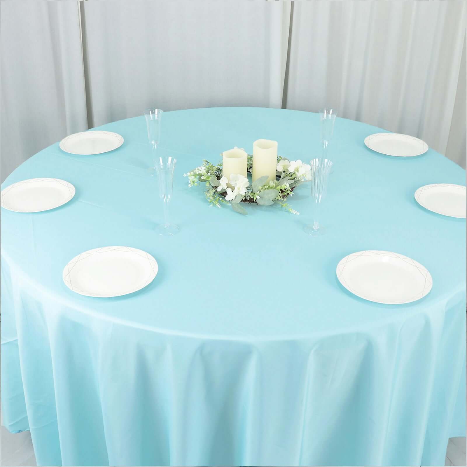 Polyester 108" Round Tablecloth Light Blue - Wrinkle - Resistant Table Cover - Bell Racket Store
