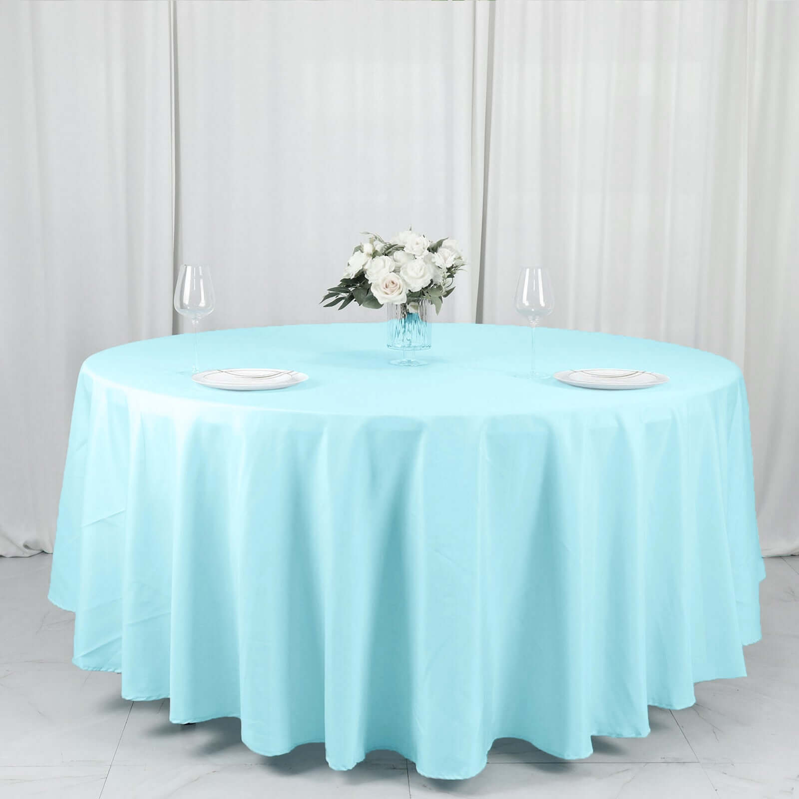 Polyester 108" Round Tablecloth Light Blue - Wrinkle - Resistant Table Cover - Bell Racket Store