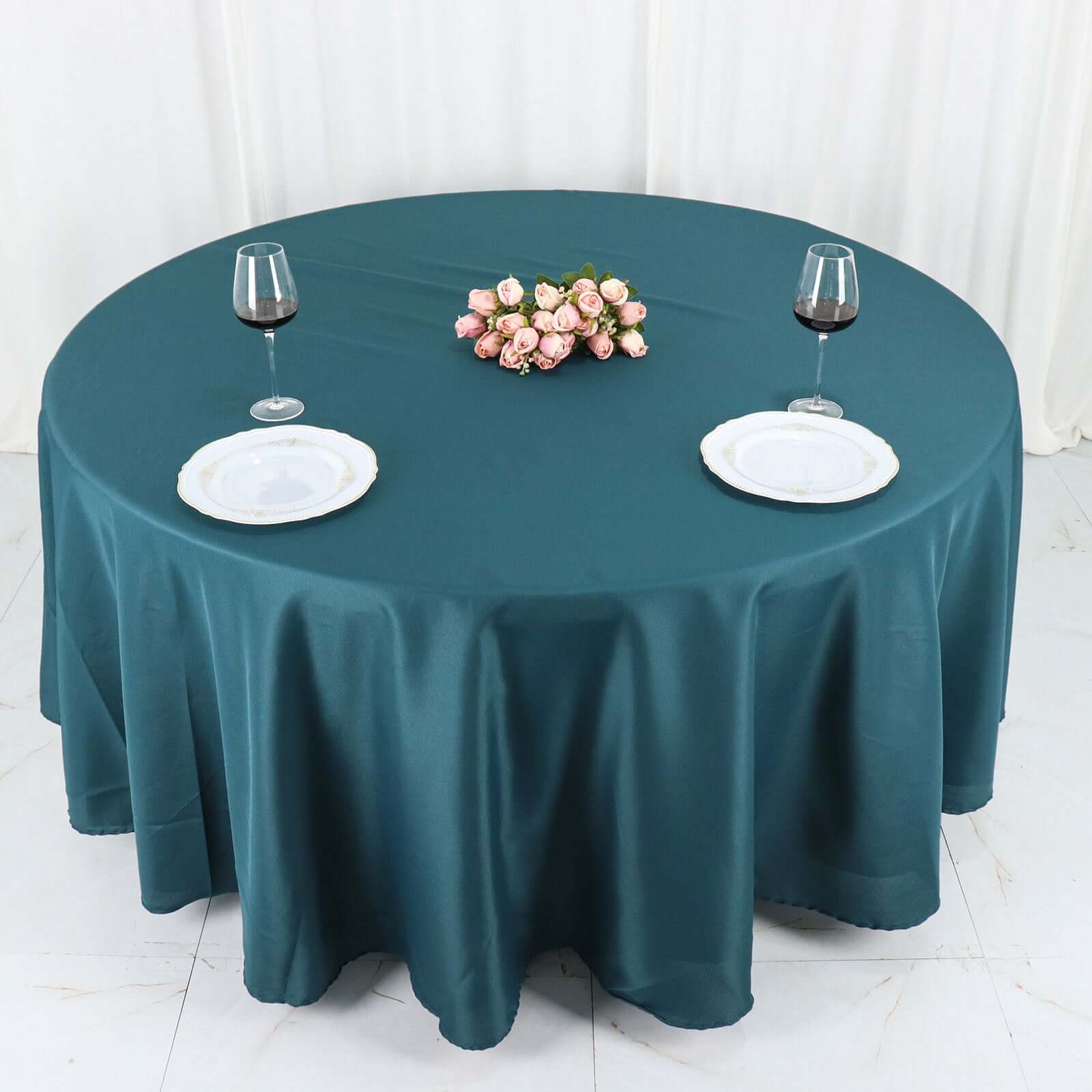 Polyester 108" Round Tablecloth Peacock Teal - Wrinkle - Resistant Table Cover - Bell Racket Store