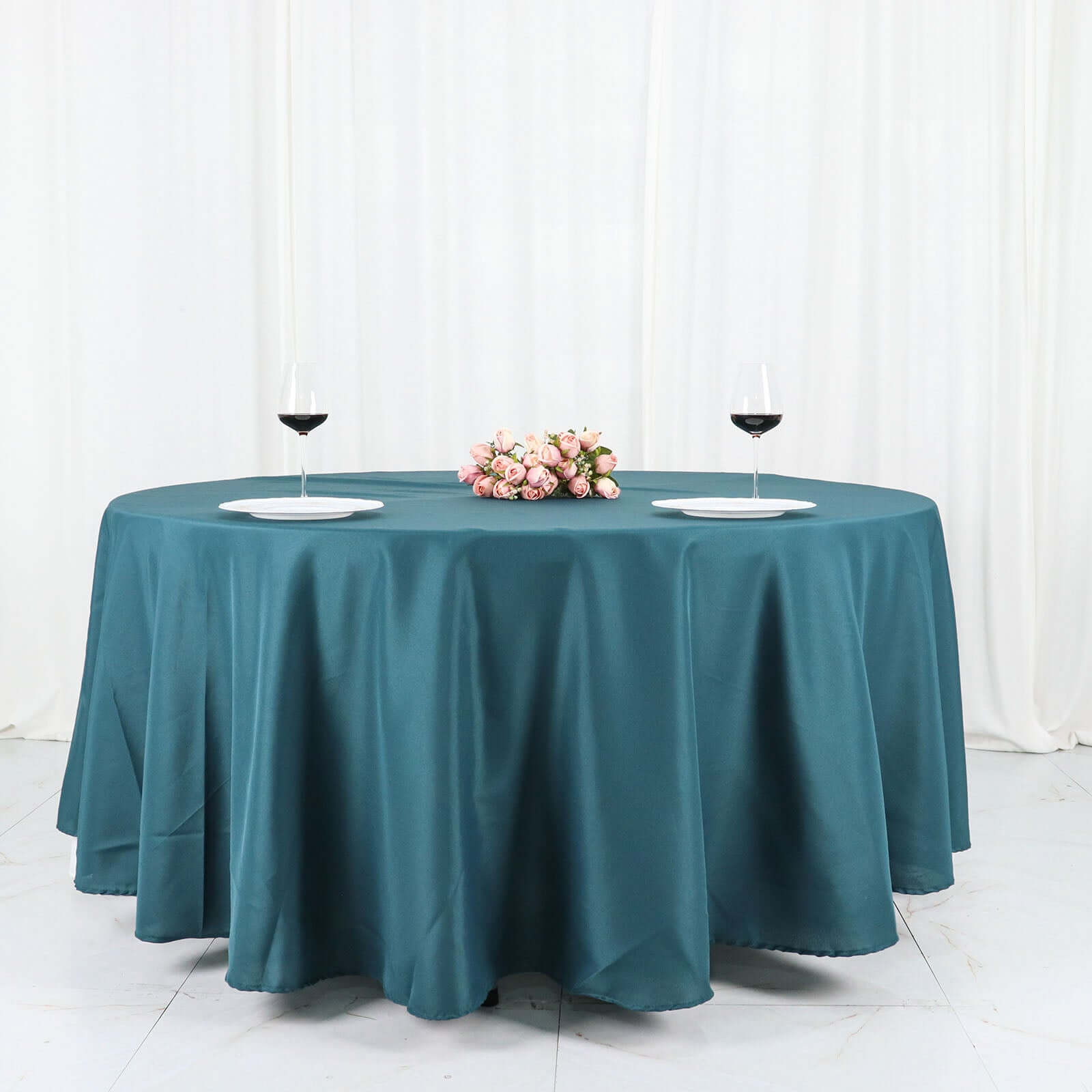 Polyester 108" Round Tablecloth Peacock Teal - Wrinkle - Resistant Table Cover - Bell Racket Store