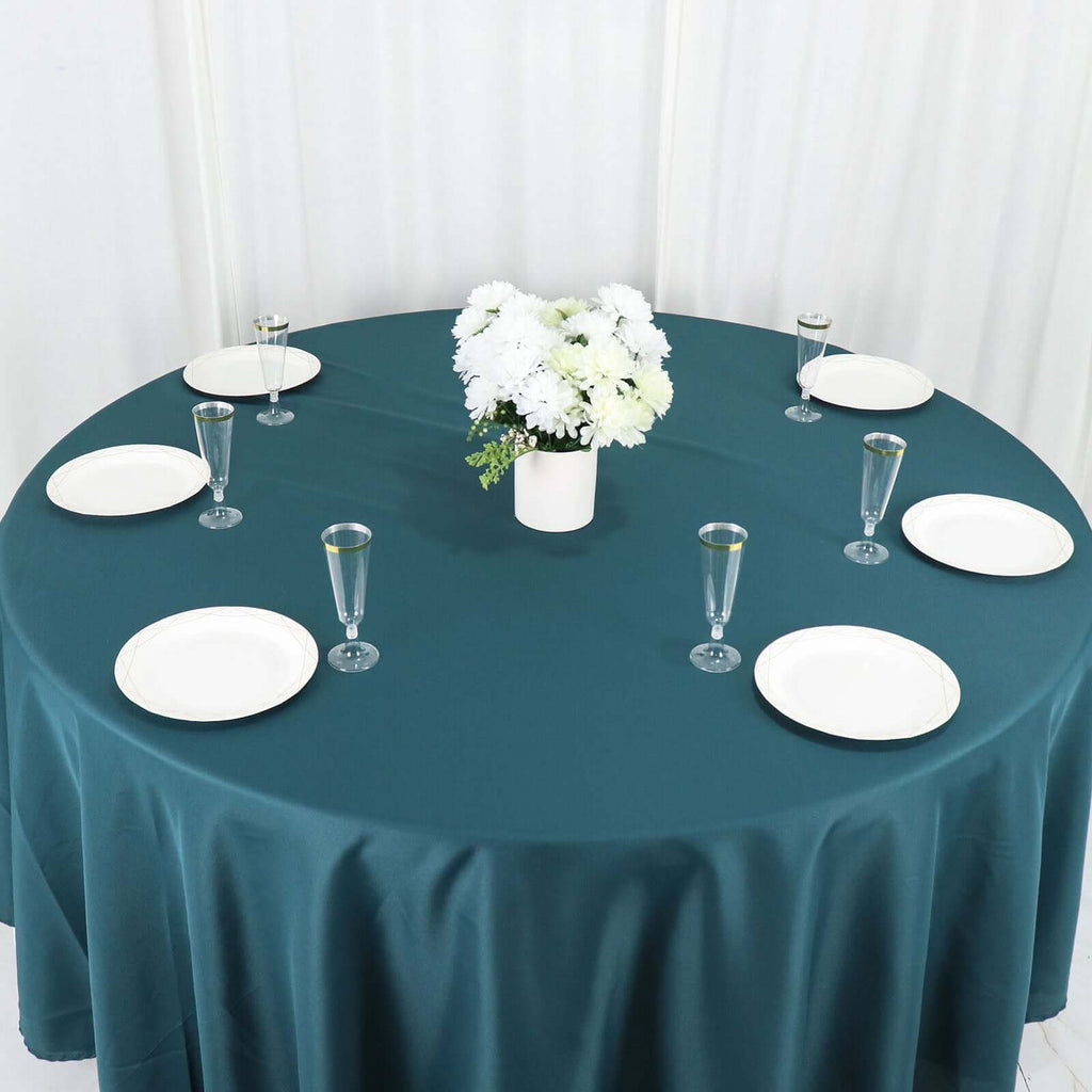 Polyester 108" Round Tablecloth Peacock Teal - Wrinkle - Resistant Table Cover - Bell Racket Store
