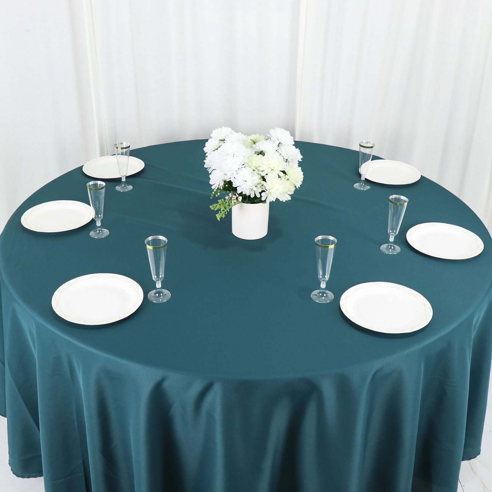 Polyester 108" Round Tablecloth Peacock Teal - Wrinkle - Resistant Table Cover - Bell Racket Store