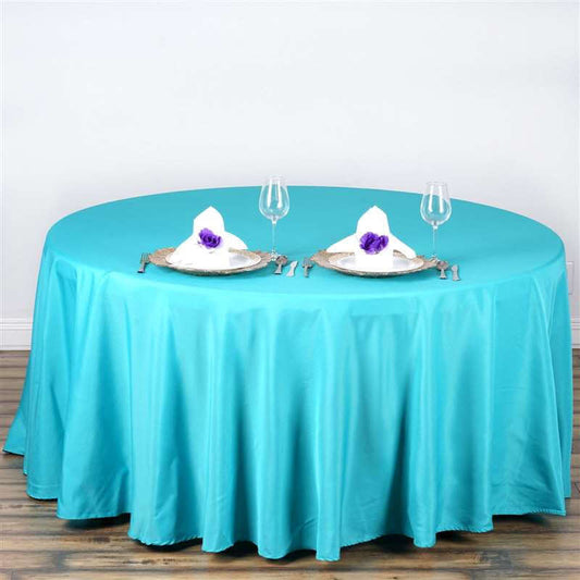 Polyester 108" Round Tablecloth Turquoise - Wrinkle - Resistant Table Cover - NestOCart