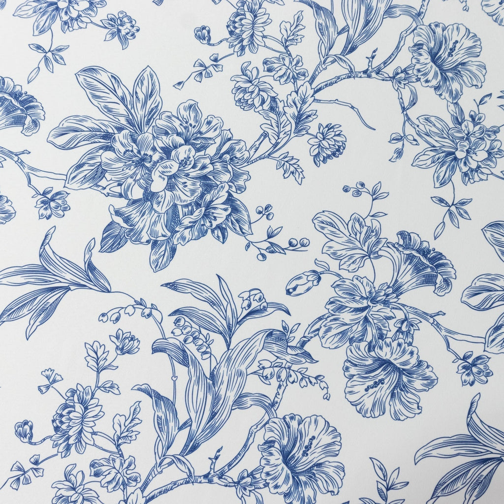 Polyester 108" Round Tablecloth White - Blue French Toile Pattern for Chic Weddings - Bell Racket Store