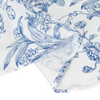 Polyester 108" Round Tablecloth White - Blue French Toile Pattern for Chic Weddings - Bell Racket Store