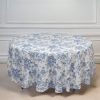 Polyester 108" Round Tablecloth White - Blue French Toile Pattern for Chic Weddings - Bell Racket Store