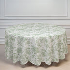 Polyester 108" Round Tablecloth White - Dusty Sage Green French Toile Pattern for Chic Weddings - Bell Racket Store