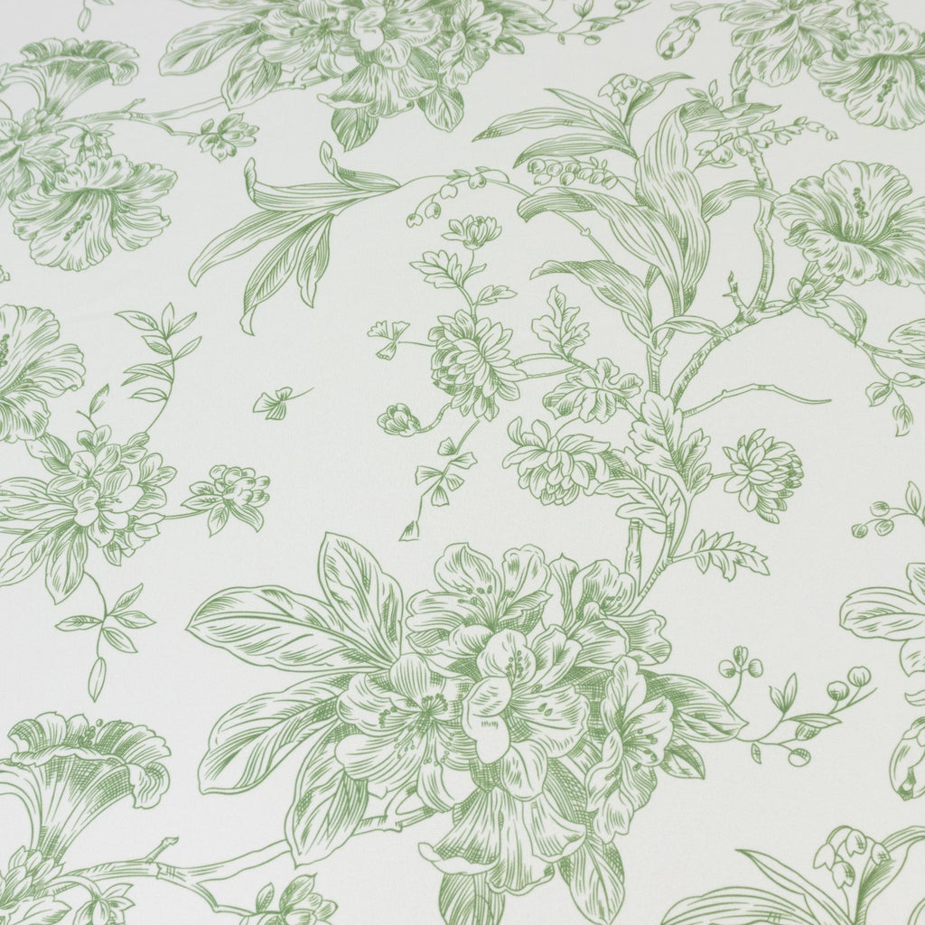 Polyester 108" Round Tablecloth White - Dusty Sage Green French Toile Pattern for Chic Weddings - Bell Racket Store