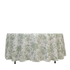 Polyester 108" Round Tablecloth White - Dusty Sage Green French Toile Pattern for Chic Weddings - Bell Racket Store
