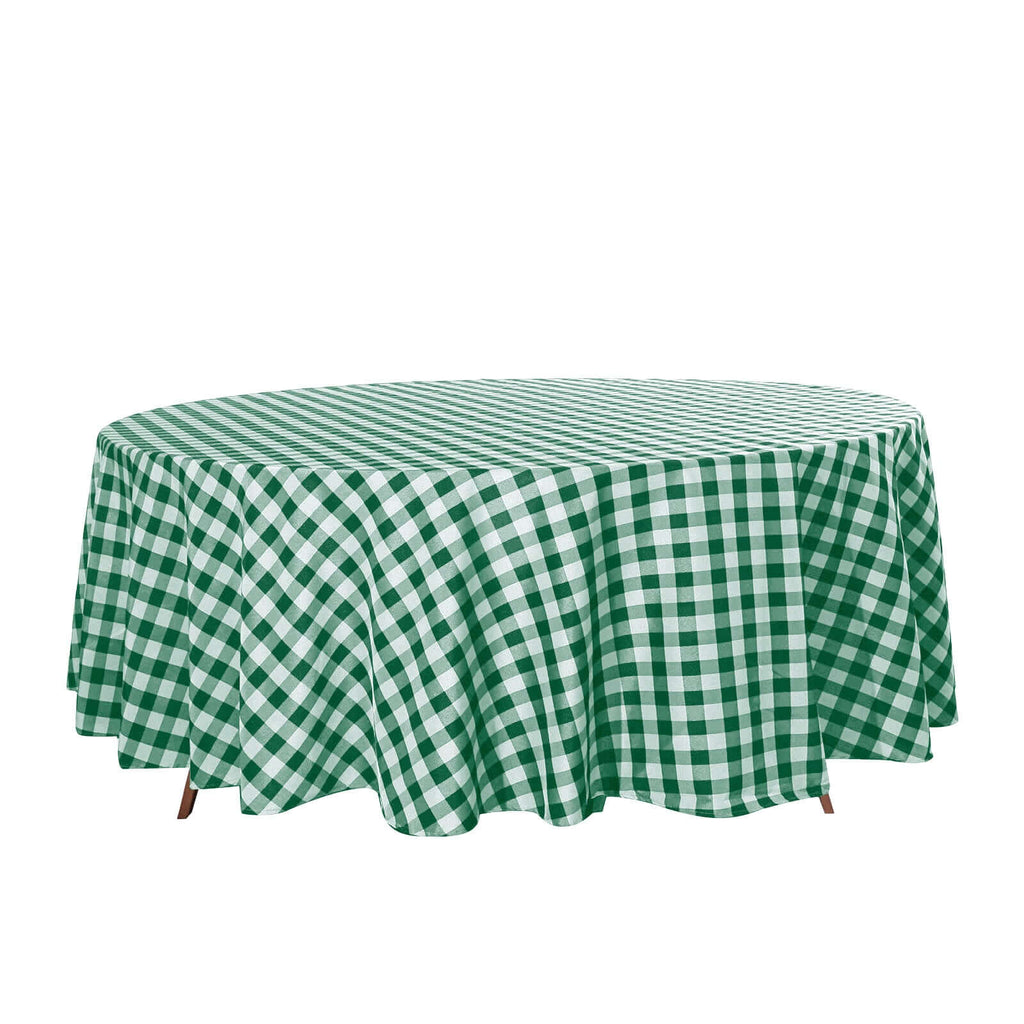 Polyester 108" Round Tablecloth White/Green - Checkered Buffalo Plaid Table Cover