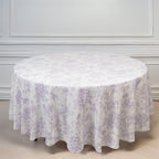 Polyester 108" Round Tablecloth White - Lavender Lilac French Toile Pattern for Chic Weddings - Bell Racket Store