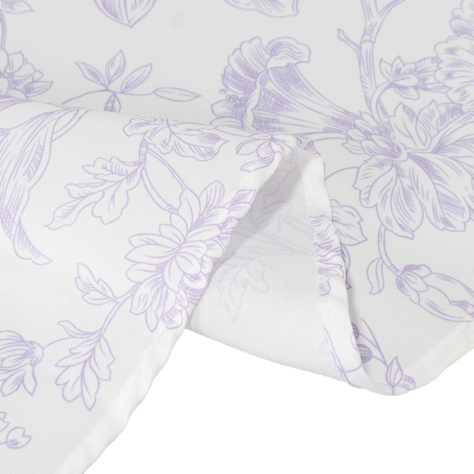 Polyester 108" Round Tablecloth White - Lavender Lilac French Toile Pattern for Chic Weddings - Bell Racket Store