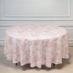 Polyester 108" Round Tablecloth White - Pink French Toile Pattern for Chic Weddings - Bell Racket Store