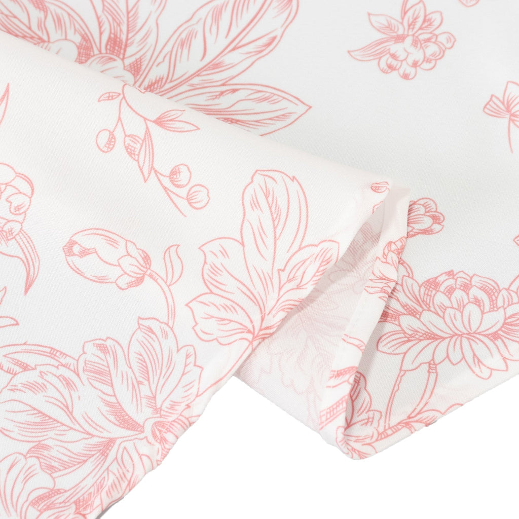 Polyester 108" Round Tablecloth White - Pink French Toile Pattern for Chic Weddings - Bell Racket Store
